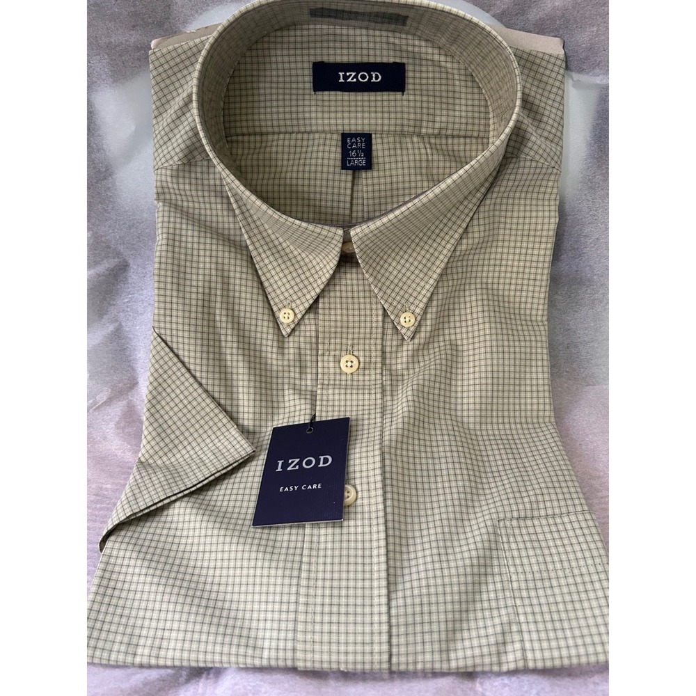 IZOD Men's Dress Shirt Easy Care‎ Plaid Short Sleeve Button Down Large 16 1/2